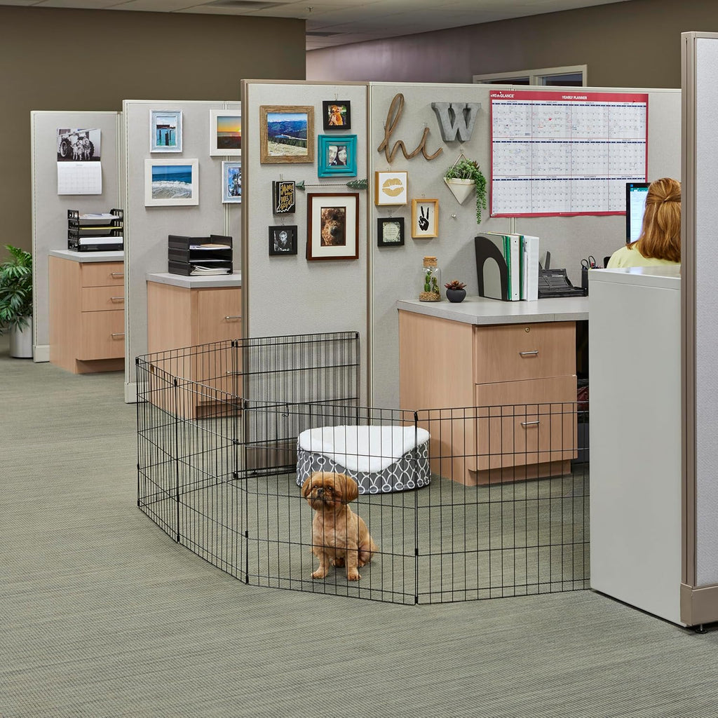 Folding Metal Puppy / Dog Exercise Pen, Indoor/Outdoor Playpen with No Door, Provides 16 Sq Feet of Play Space