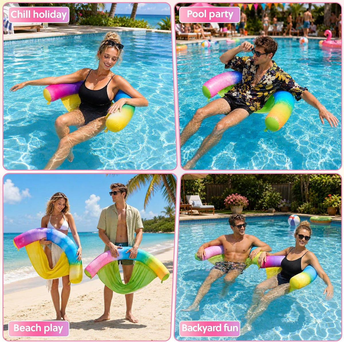 Inflatable Pool Floats Chairs Adults, 2 Pack Fabric Floating Noodle Chairs with Sling, Comfortable Water Chair for