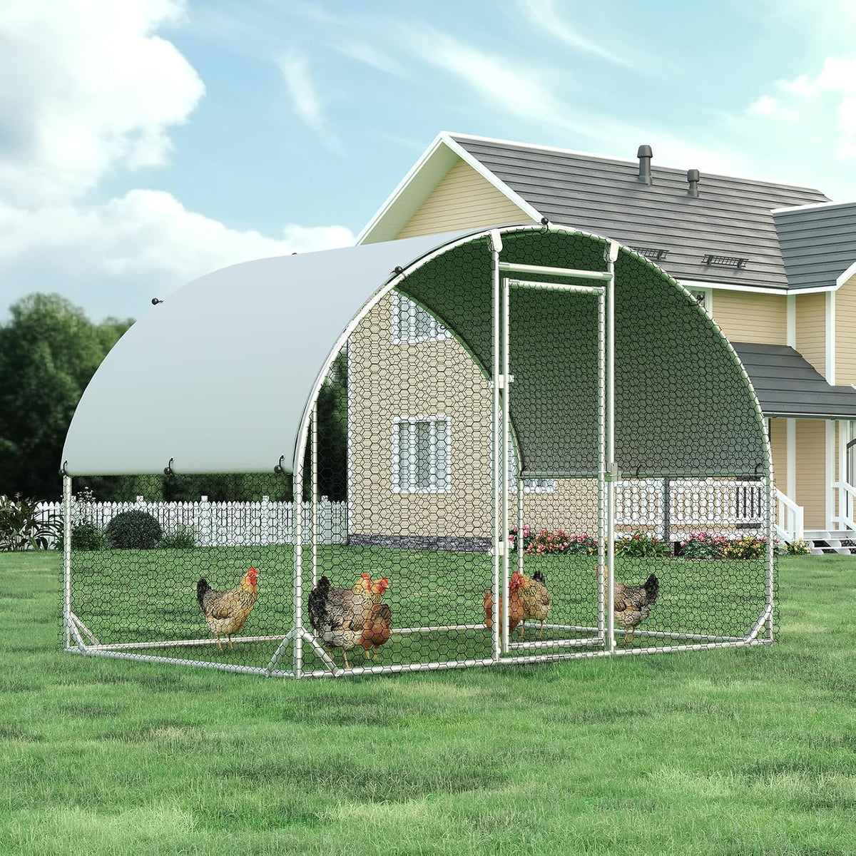 Metal Chicken Coop, 9.8x6.5 FT Walk-in Chicken Run Pen Poultry Cage, Water-Resistant & Anti-UV Cover, Large Chicken