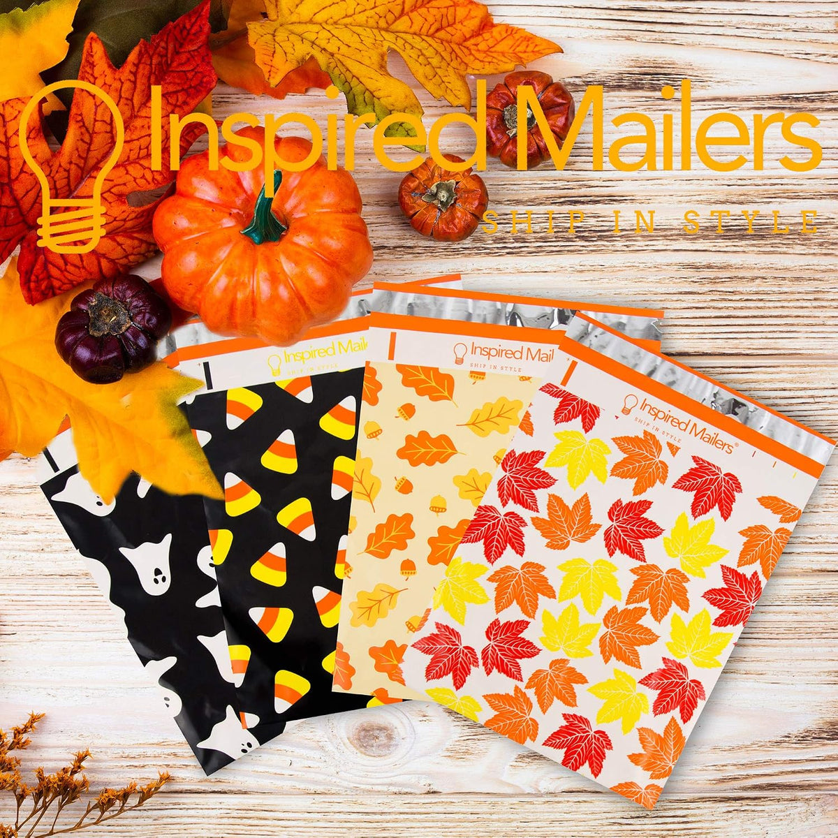 100 Pack- Halloween Poly Mailers 10x13 - Ghosts (Black)