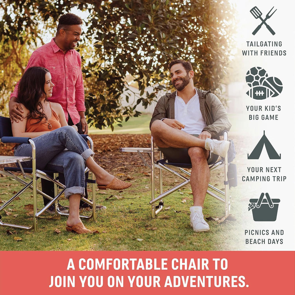 Sports Chair with Side Table and Armrest Caddy, Lightweight Aluminum Folding Outdoor Camping Chair for Adults