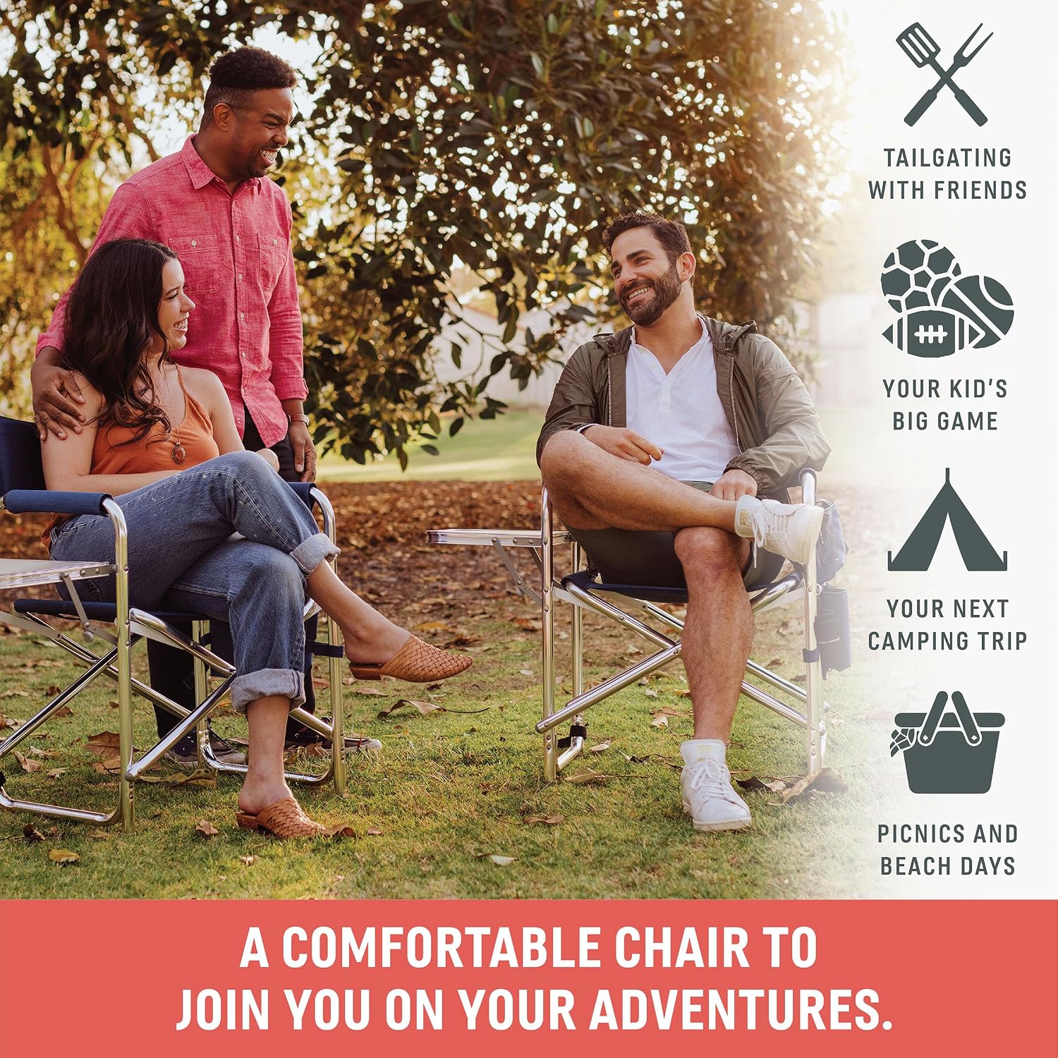 Sports Chair with Side Table and Armrest Caddy, Lightweight Aluminum Folding Outdoor Camping Chair for Adults