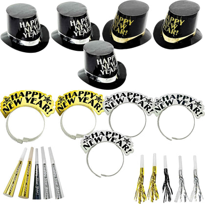 20 Pcs New Years Eve Party Supplies 2026– Includes 5 Black Gold New Years Eve Hats, 5 Tiaras, & 10 New Years Eve