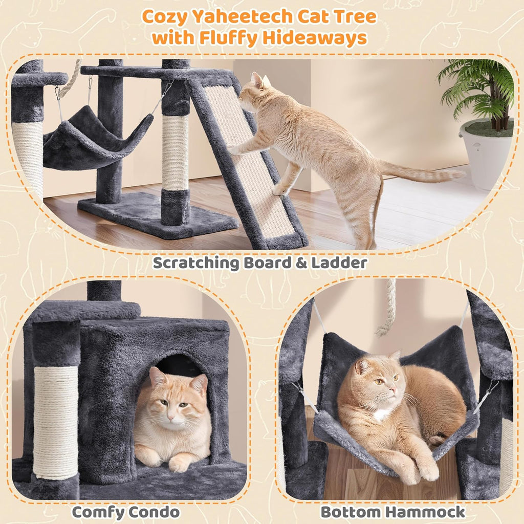 54in Cat Tree Tower for Large Cats, Multi-Level Condo & Hammock