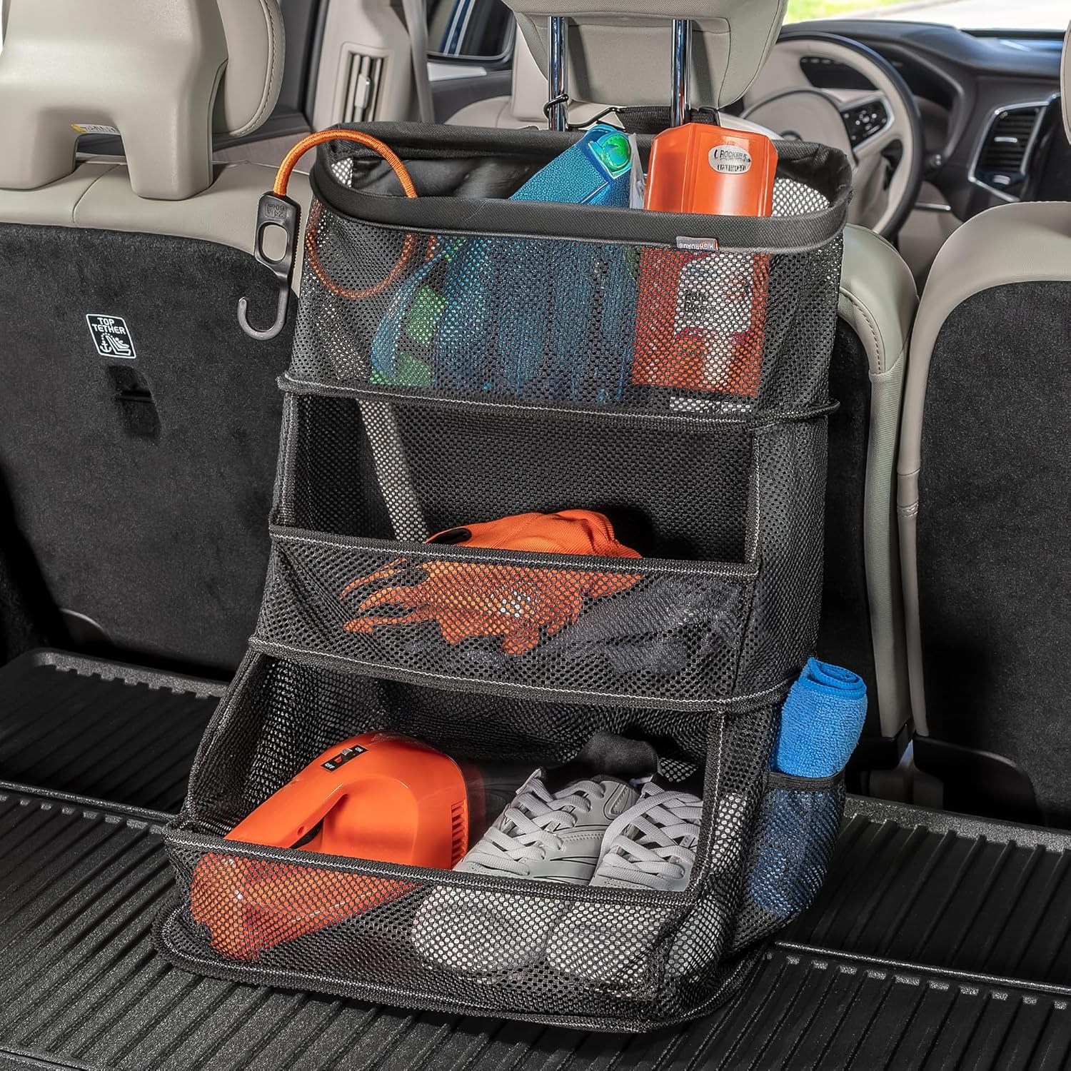 Multipurpose Car Storage Organizer with Mesh Bins - SUV Trunk Organizer, Passenger Seat Organizer or Back Seat
