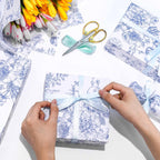 Floral Tissue Paper Bulk, Vintage Blue & White Flower Tissue Paper for Gift Bags, Wrapping, Crafts, Decoupage Art