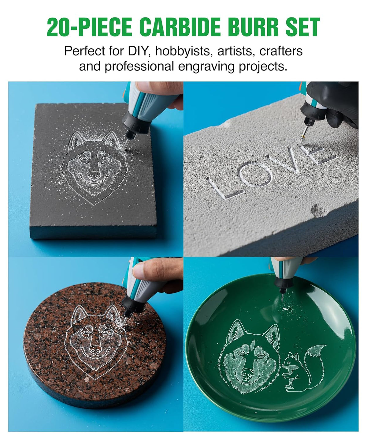 1/8 In Carbide Burr Set 20-Pc Double Cut Die Grinder Bits for Metal