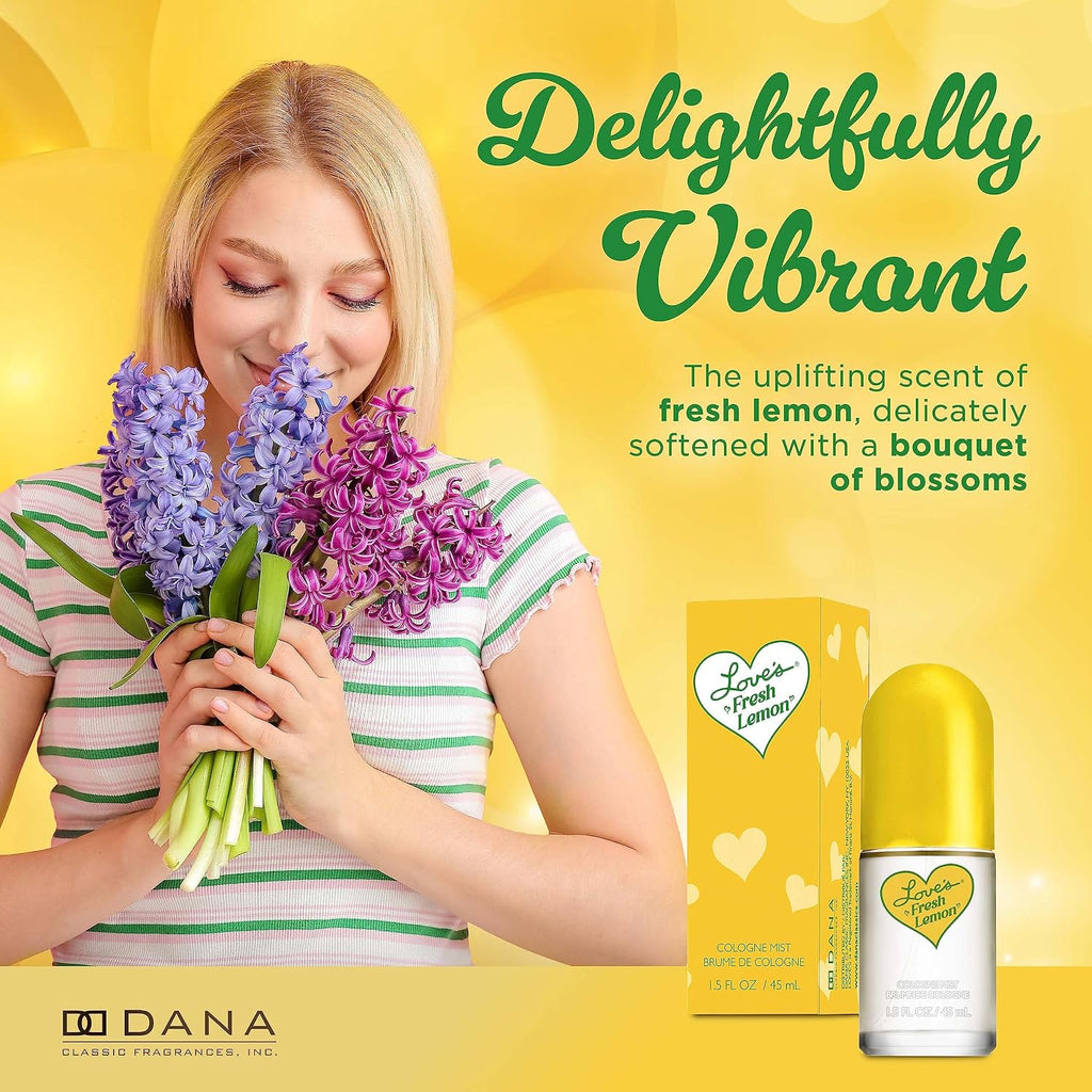 Love's Fresh Lemon Cologne Mist 1.5 Fl. Oz. Invigorating and Uplifting Lemon Scented Body Mist for Women, Classic