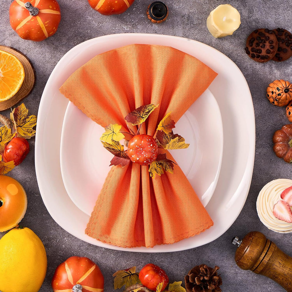 Fall Thanksgiving Decorations Set of 16, Fall Cloth Napkins & Napkin Rings | 8 Pcs Fall Thanksgiving Napkins Cloth &