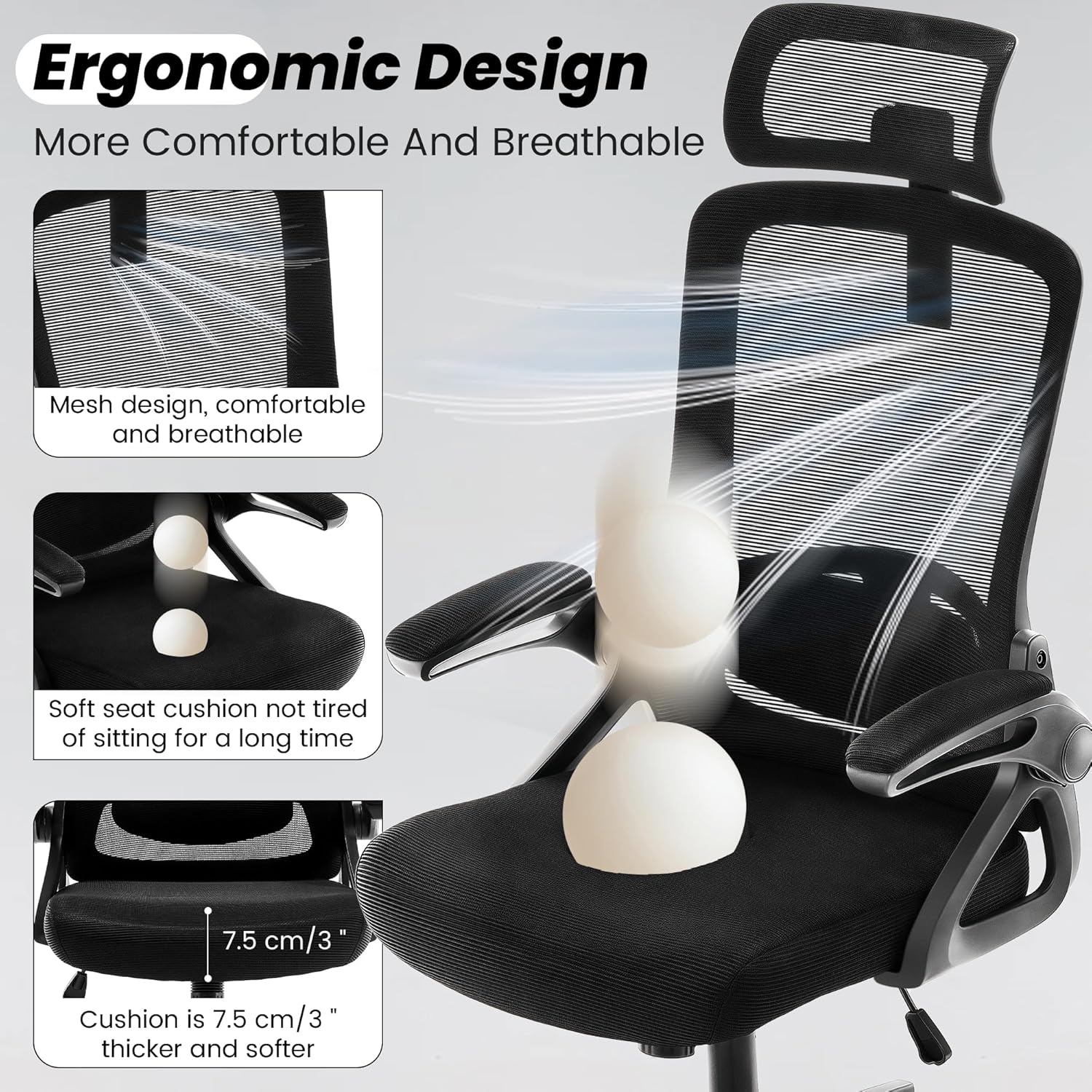Ergonomic Office Chair, 400 LBS Computer Chairs with Adjustable Lumbar Support, Breathable Mesh Desk Chair Ergonomic