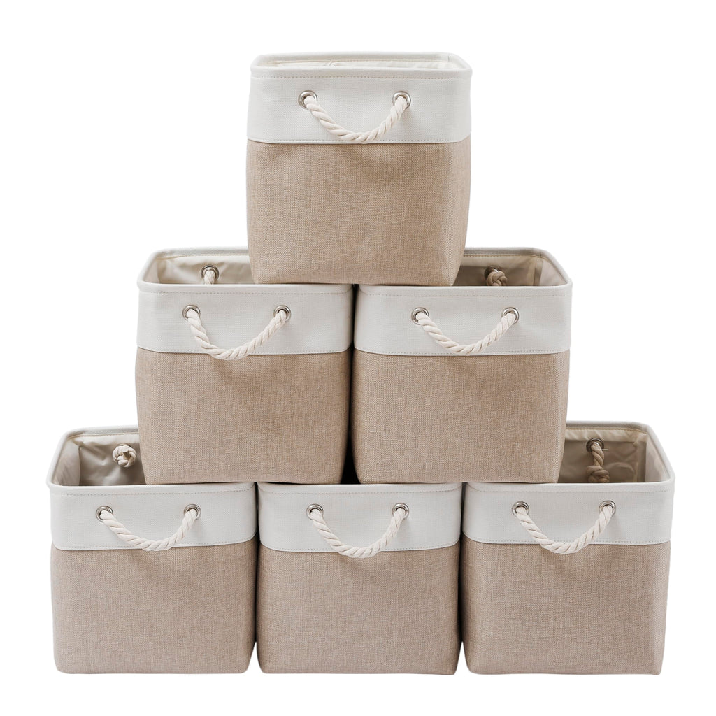 13 x 13 Inch Cube Storage Bins, 6 Pack Extra Large Collapsible Fabric Storage Bin with Ropes, Foldable Storage Cubes