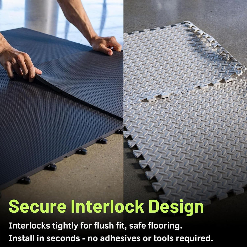 Balance Series Interlocking Floor Tiles - Durable ½ in TPE (Rubber Like, NOT Foam, no Odor) - Gym Flooring for Cardio