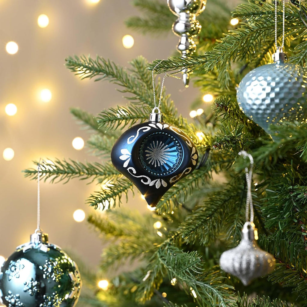 Christmas Ornaments Set, 70ct Navy Blue and Silver Shatterproof Christmas Tree Decorations Ball Ornaments Bulk