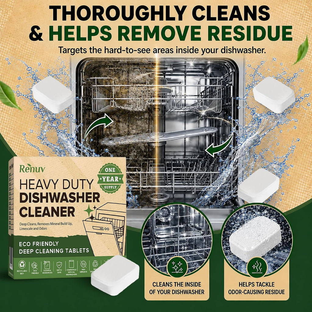 Heavy Duty Dishwasher Cleaner & Deodorizer, Descaler, 12 XL Tablets