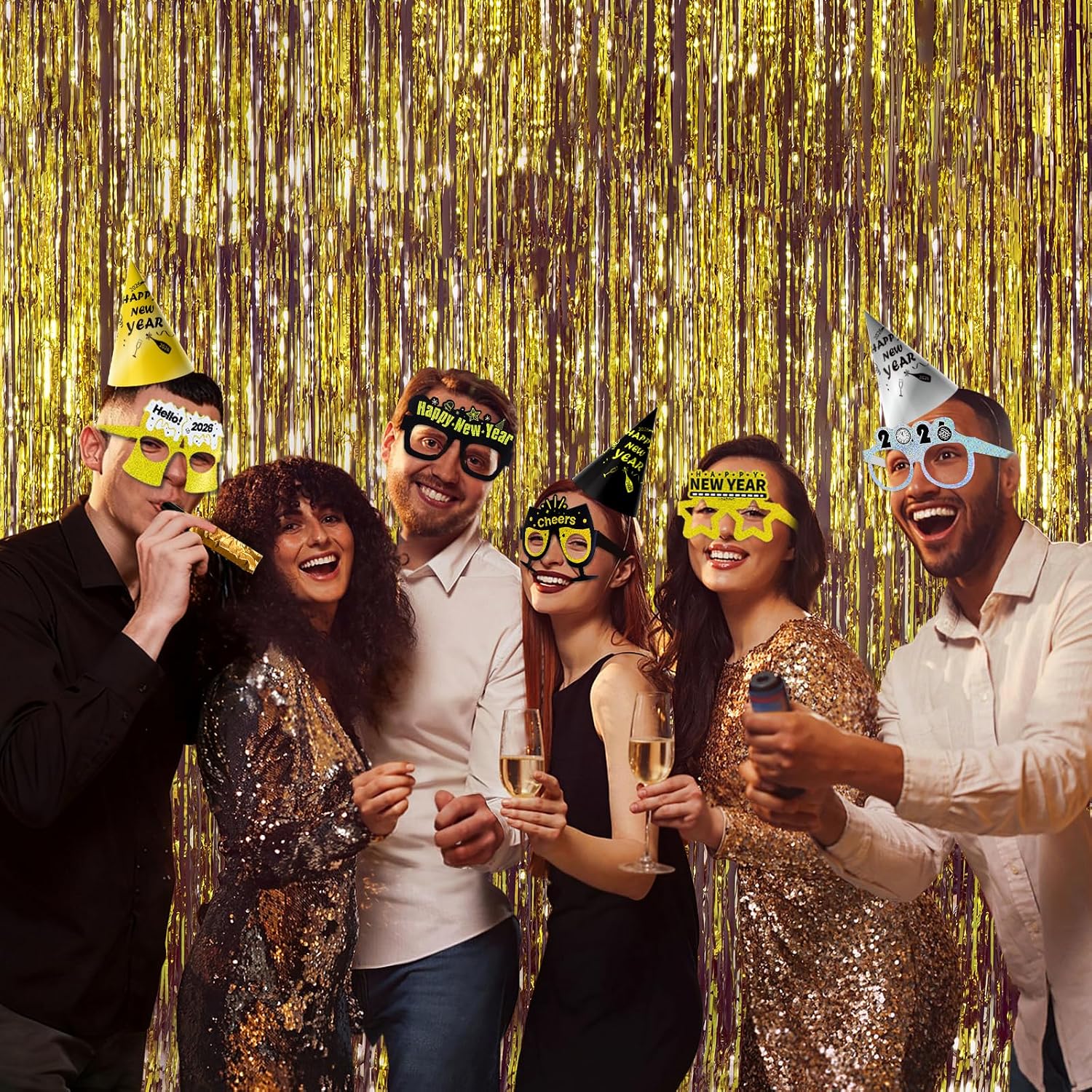 New Years Eve Party Supplies 2026 for 12, New Years Eve Party Decorations, 6 Hat, 6 Glasses, 12 blowouts, 6 Table
