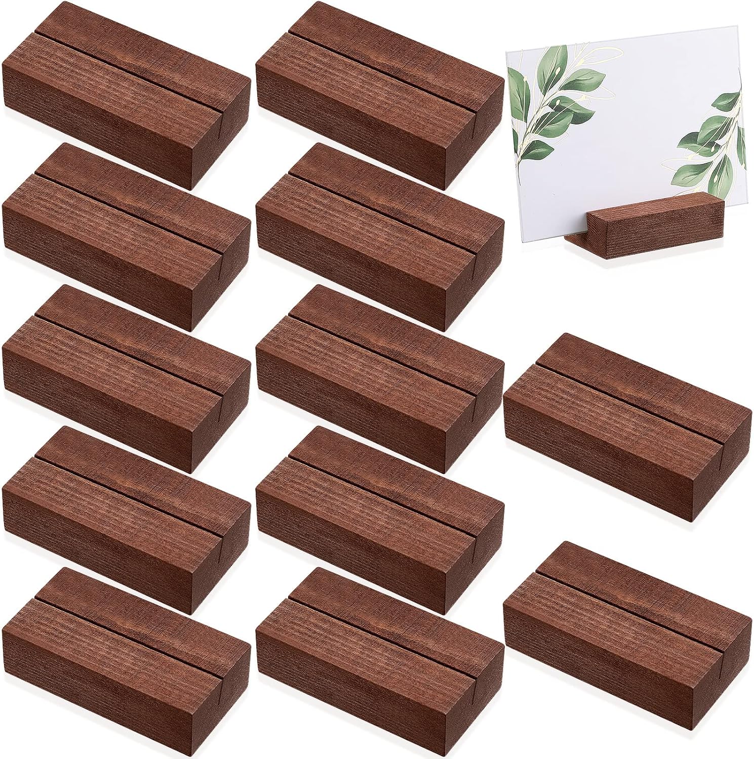 12 Pcs Wood Place Card Holders Wooden Table Number Holder Stands Name Card for Wedding Party Events Exhibition