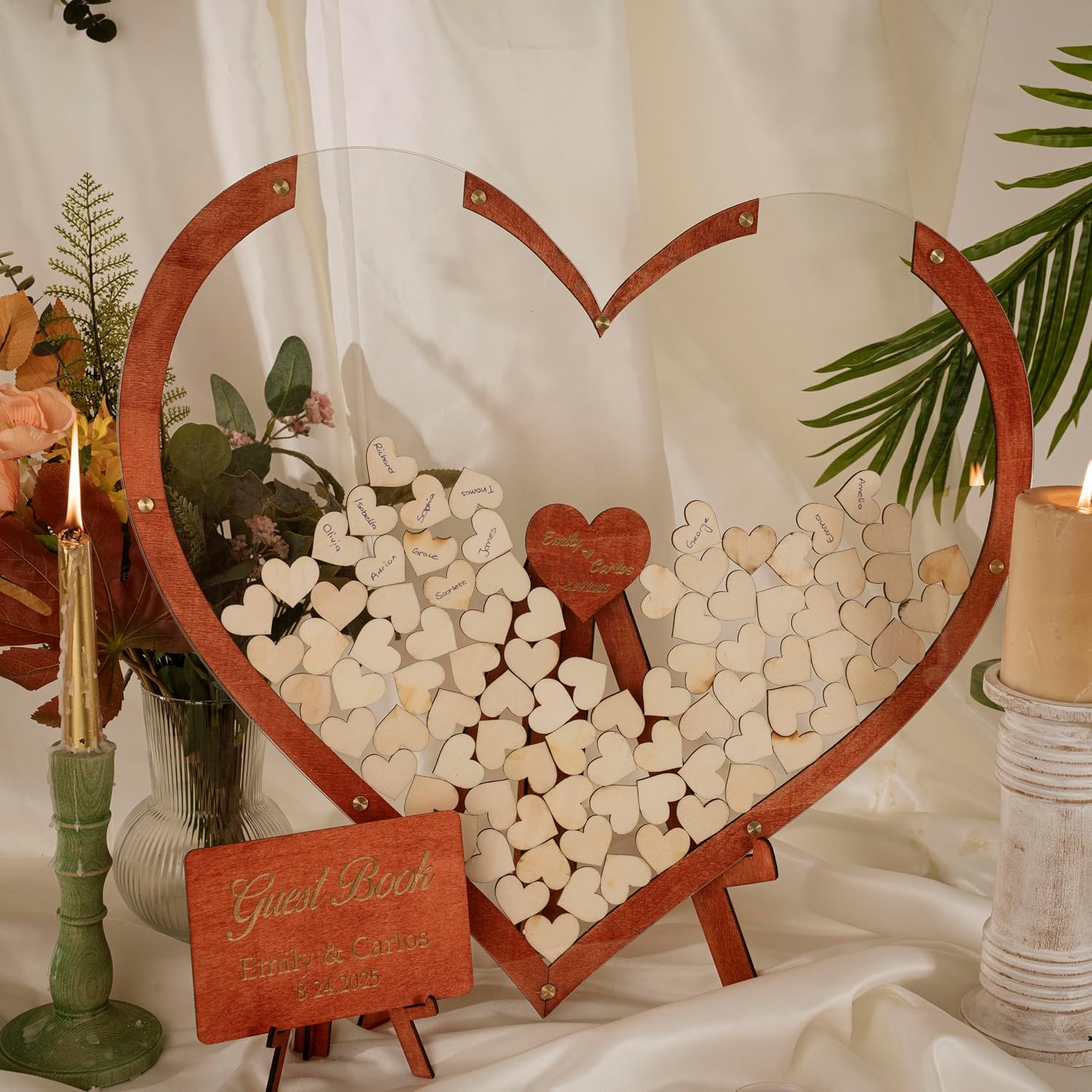 Personalized Wedding Guest Book Alternative - Wooden Tree of Life with Signature Leaves - Custom Name & Date