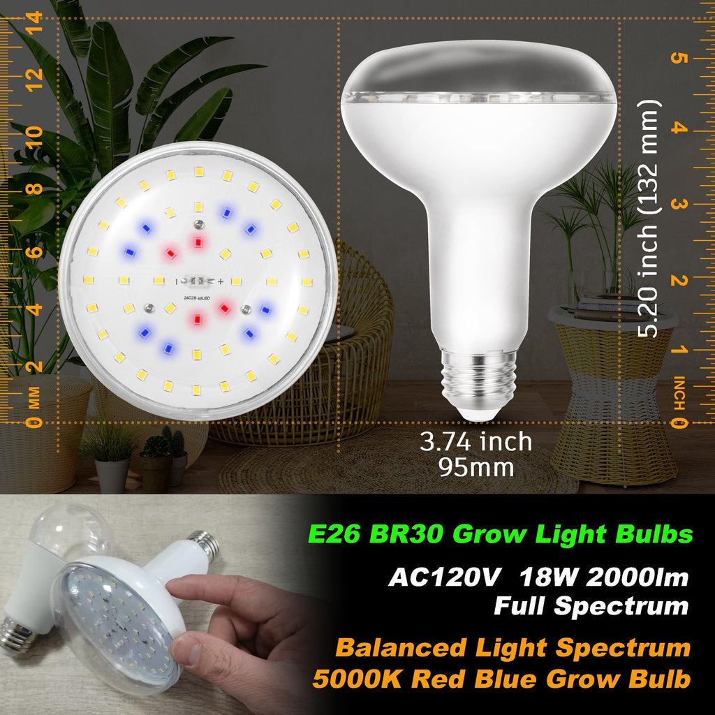 BR30 18W 2000lm Full Spectrum Plant Happy Grow Light Bulb E26 Base, 1 Pack