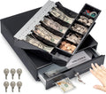 13" Manual Push Open Cash Register Drawer for Point of Sale (POS) System, Black Heavy Duty Till with 4 Bills and 5