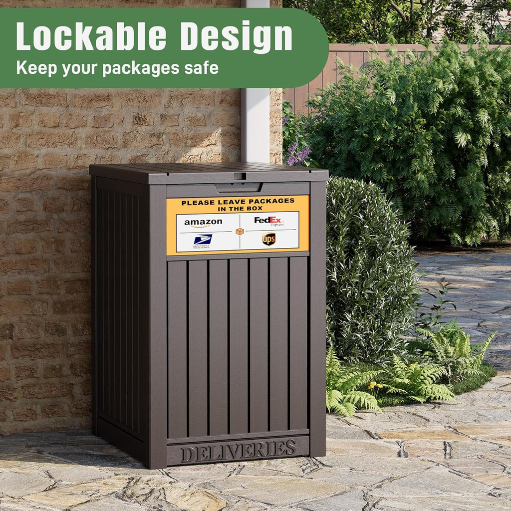 Package Delivery Box for Outside, Waterproof Outdoor Storage, Brown