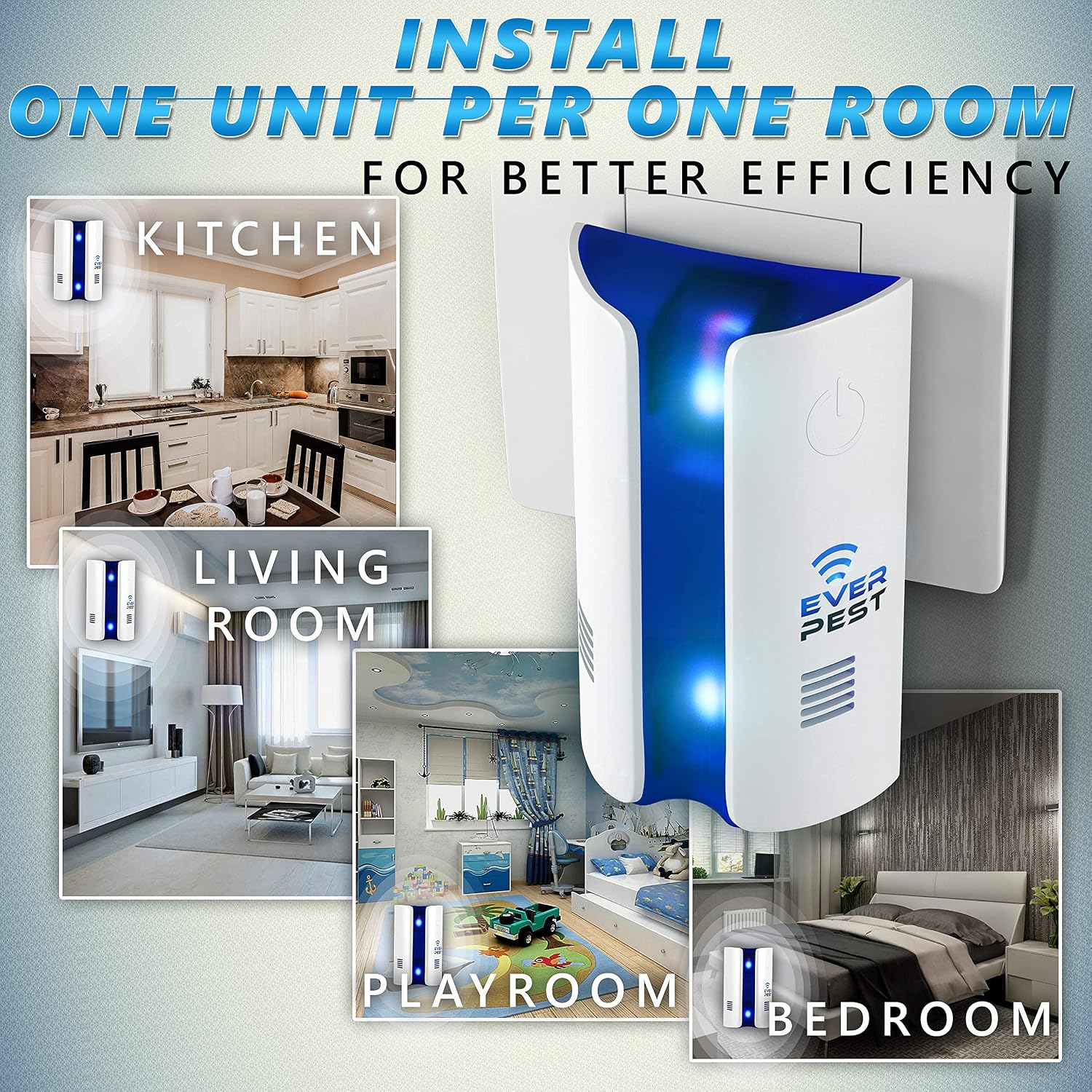 Ultrasonic Pest Repeller Plug in 1 Pack- Electronic and Electromagnetic Insect Control Defender - Roach Bed Bug Mouse
