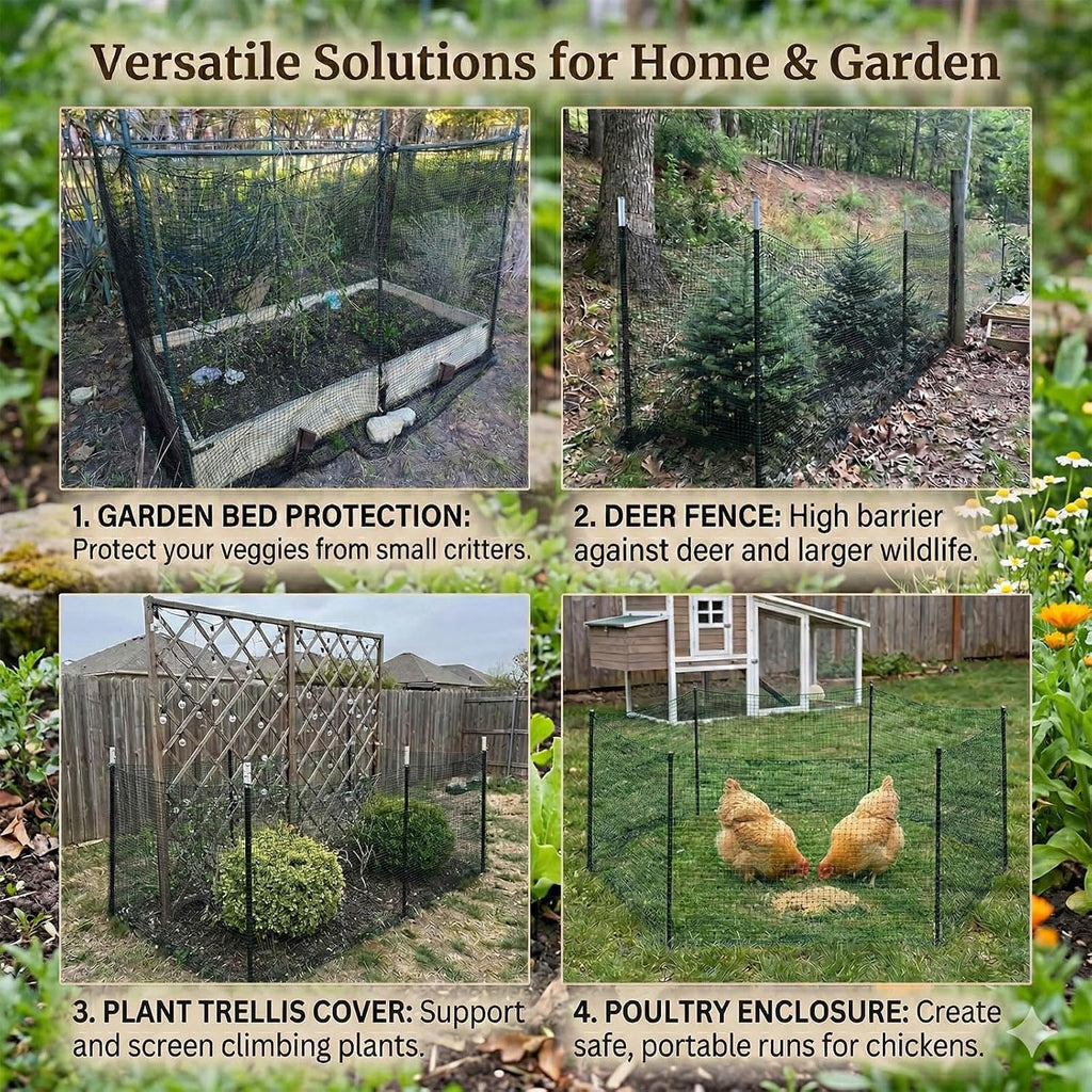 5x100 FT Deer Fence Netting, Plastic Mesh Roll, Garden Protection, Black