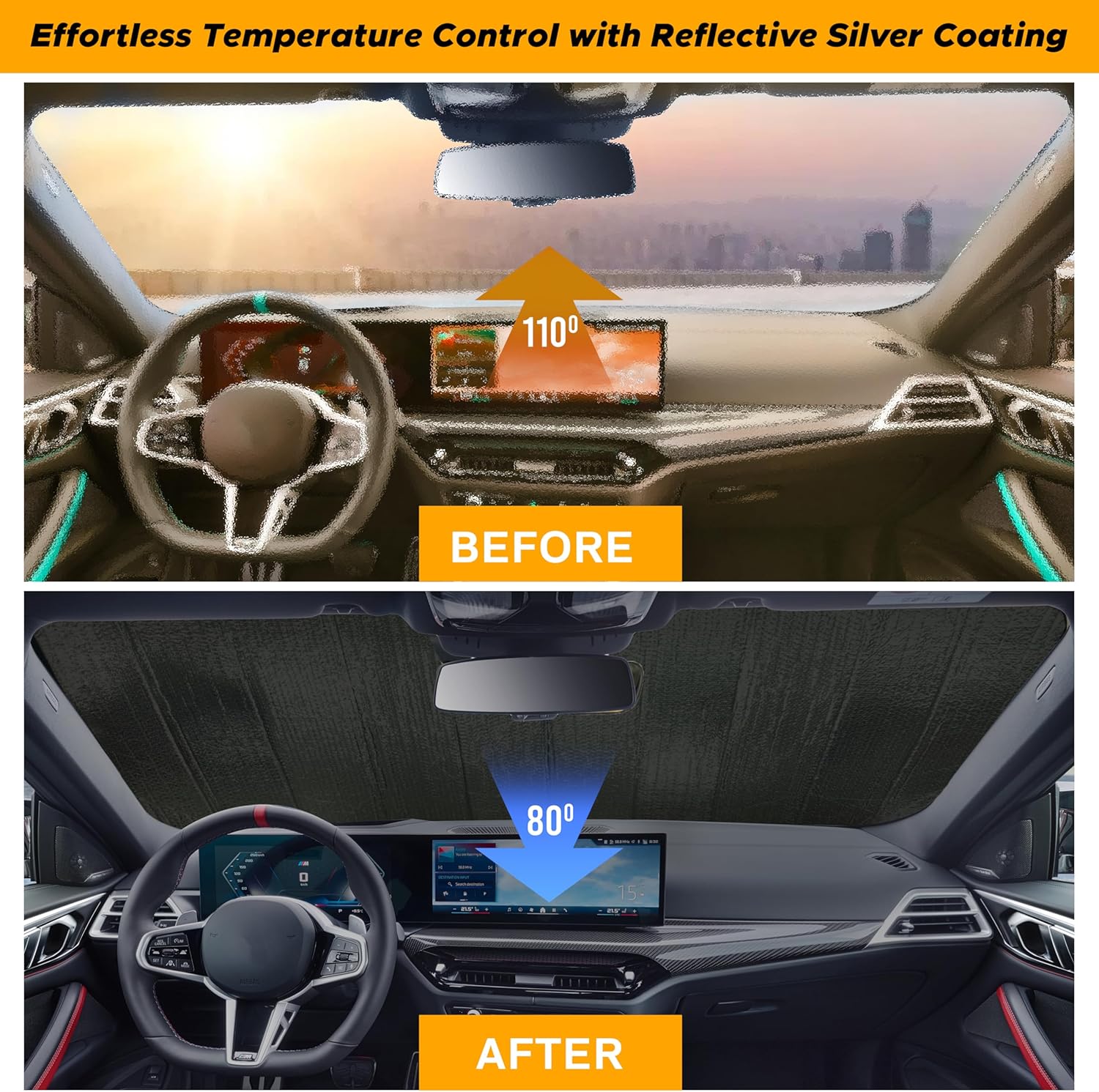 Accordion Foldable Windshield Sun Shade | Premium Reflective Sun Visor for SUVs & Pickups Windshields | UV & Heat