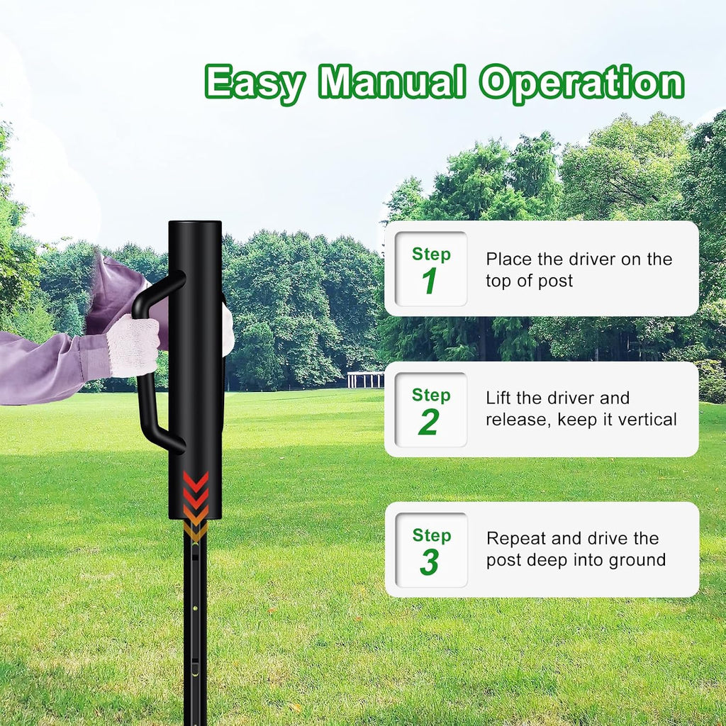 Fence Post Driver with Handle 12LB, T Post Pounder for Wire Fencing, Black