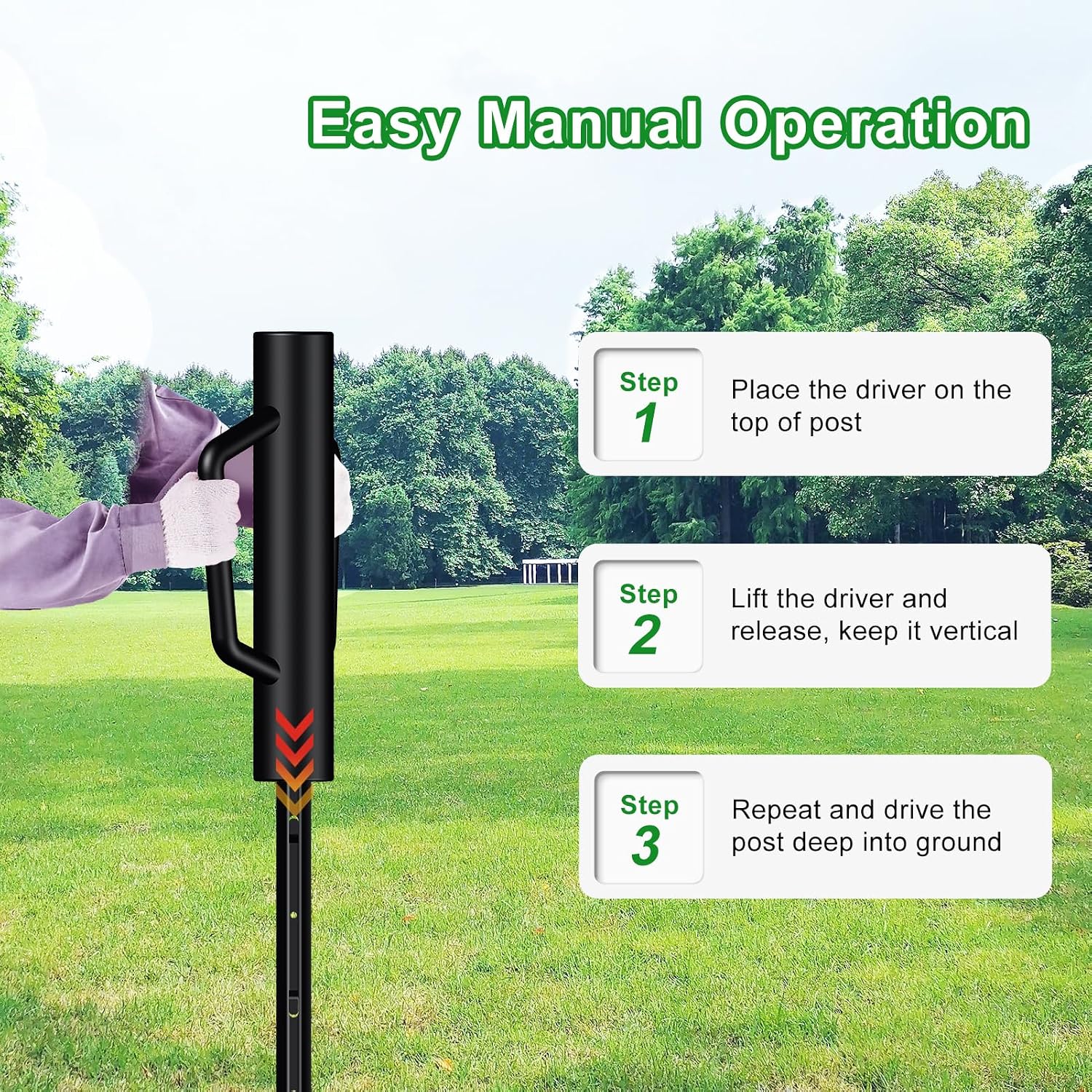 Fence Post Driver with Handle 12LB, T Post Pounder for Wire Fencing, Black