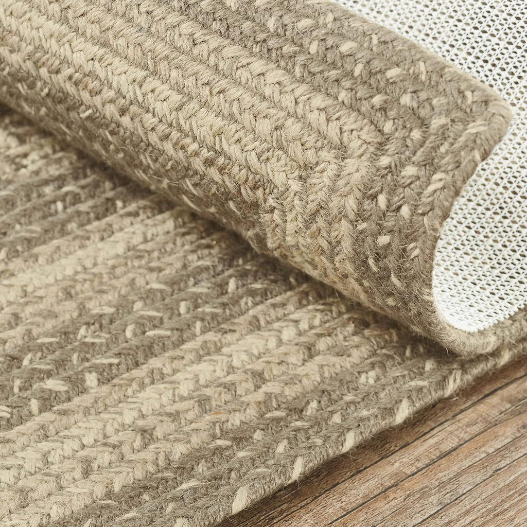 Cobblestone Stair Tread, Jute Blend, Oval, Tan Grey White, 8.5 x 27 inches