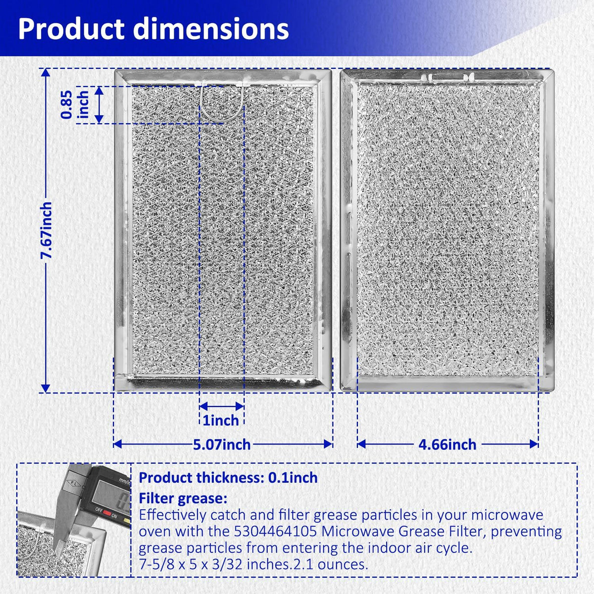 HASMX Microwave Grease Filter Replacement Part for LG Models LMH2016SB LMH2235ST LMV1635SB LMV1635SW LMV2083SB LMV1831SB LMV1831ST Aluminum Mesh Microwave Grease Filter - 5" x 7-5/8" x 3/32" (4)