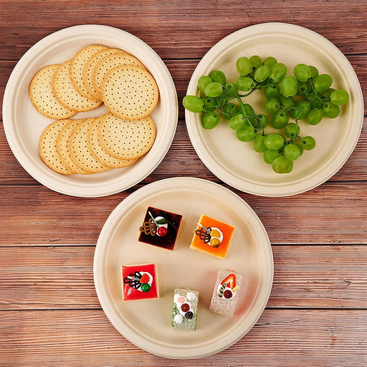 150 Pack Compostable Bagasse Paper Plates 10.25 inch, Nature