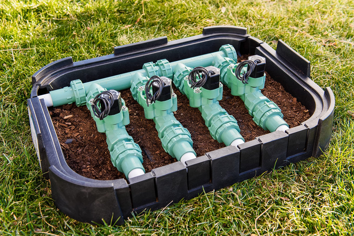 Orbit 4-Valve Preassembled Sprinkler Manifold – Easy Install, Works with PVC & Poly Pipe, Includes 4 3/4" Poly Male Adapter (4-Valve)