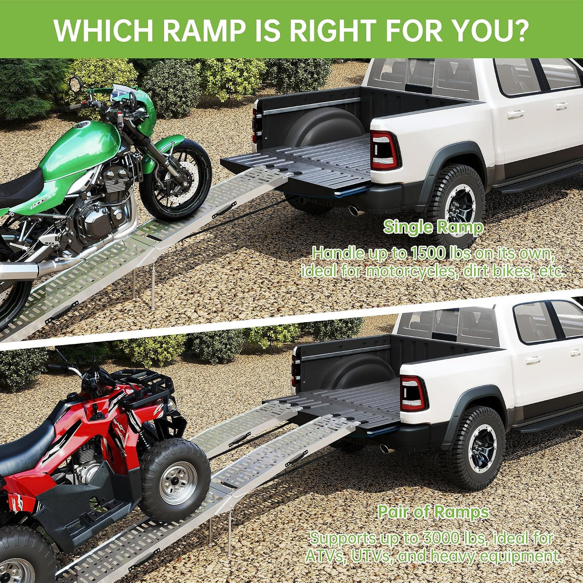 7.5 FT Aluminum Folding Loading Ramps, 3000lbs Capacity, 2PC Set