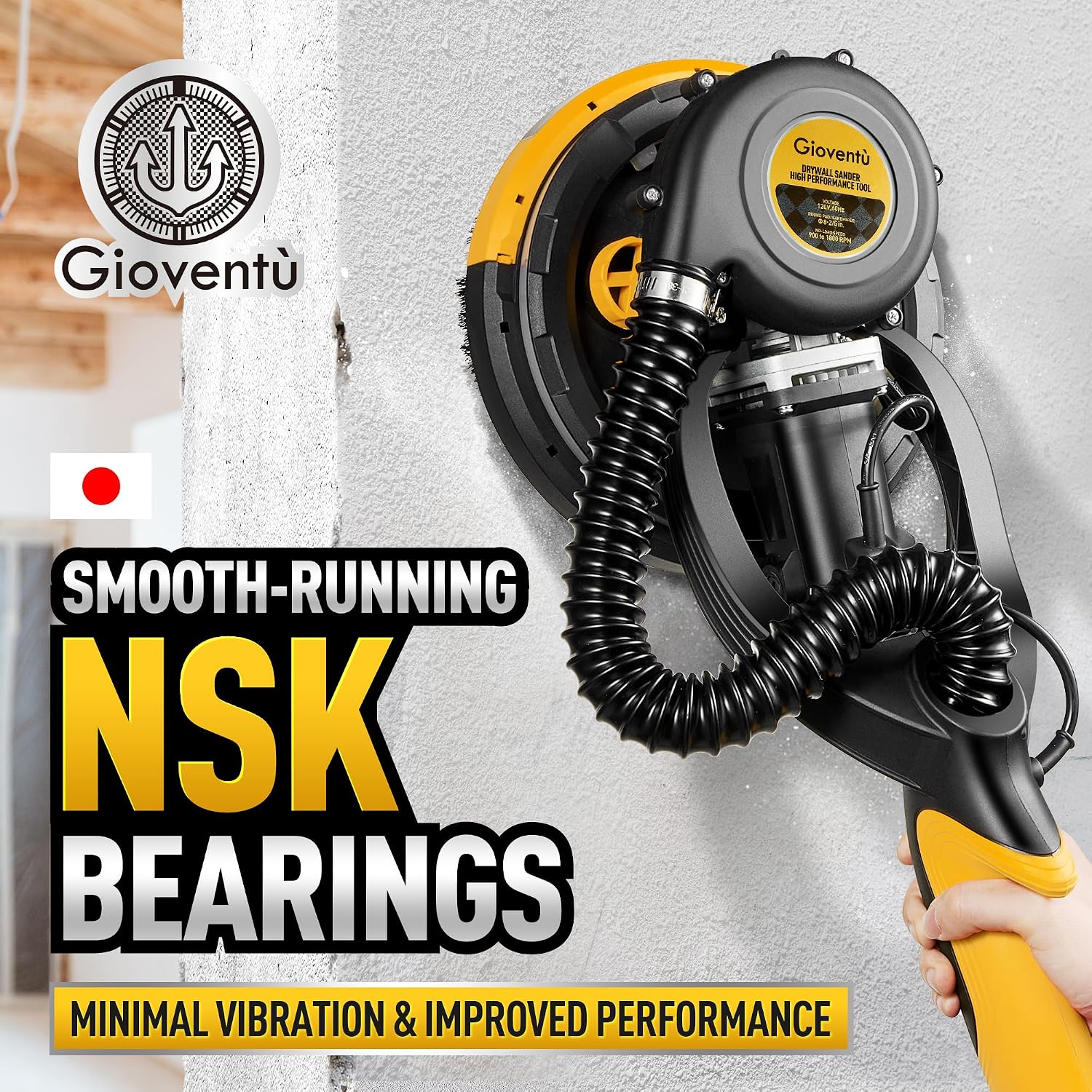 Electric Drywall Vacuum Sander, 750W&NSK Bearing, Dustless for Ceiling&Wall | 95.5% Dust Collection, Variable Speed
