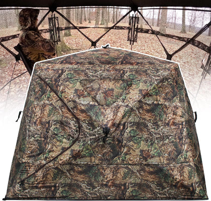 Wide Bottom Hunting Blind 1-3 Person with Portable Chair, 270 Degree See Through Pop up Ground Blinds for Deer Turkey