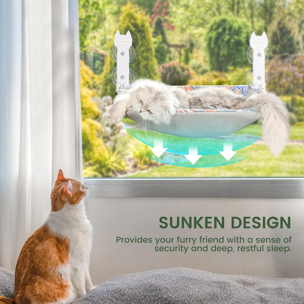 2 Pack Cat Window Perch, Glow in The Dark Foldable Cat Hammock with Sunken Design & Removable Soft Cover, Breathable