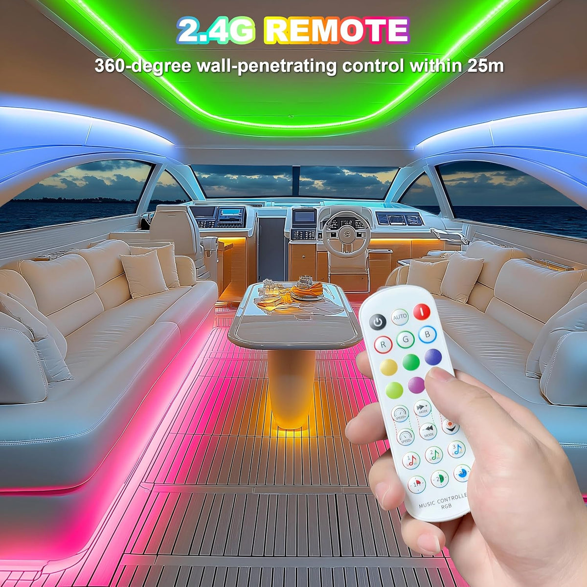 Gliztech 50FT Led Boat Lights, Marine Pontoon Led Lights with App