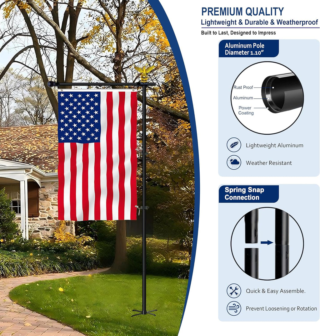 10FT Adjustable Garden Flag Pole Stand with Eagle Top | For 3x5 Feet & 28x40 Inch Flags, Heavy Duty Free standing