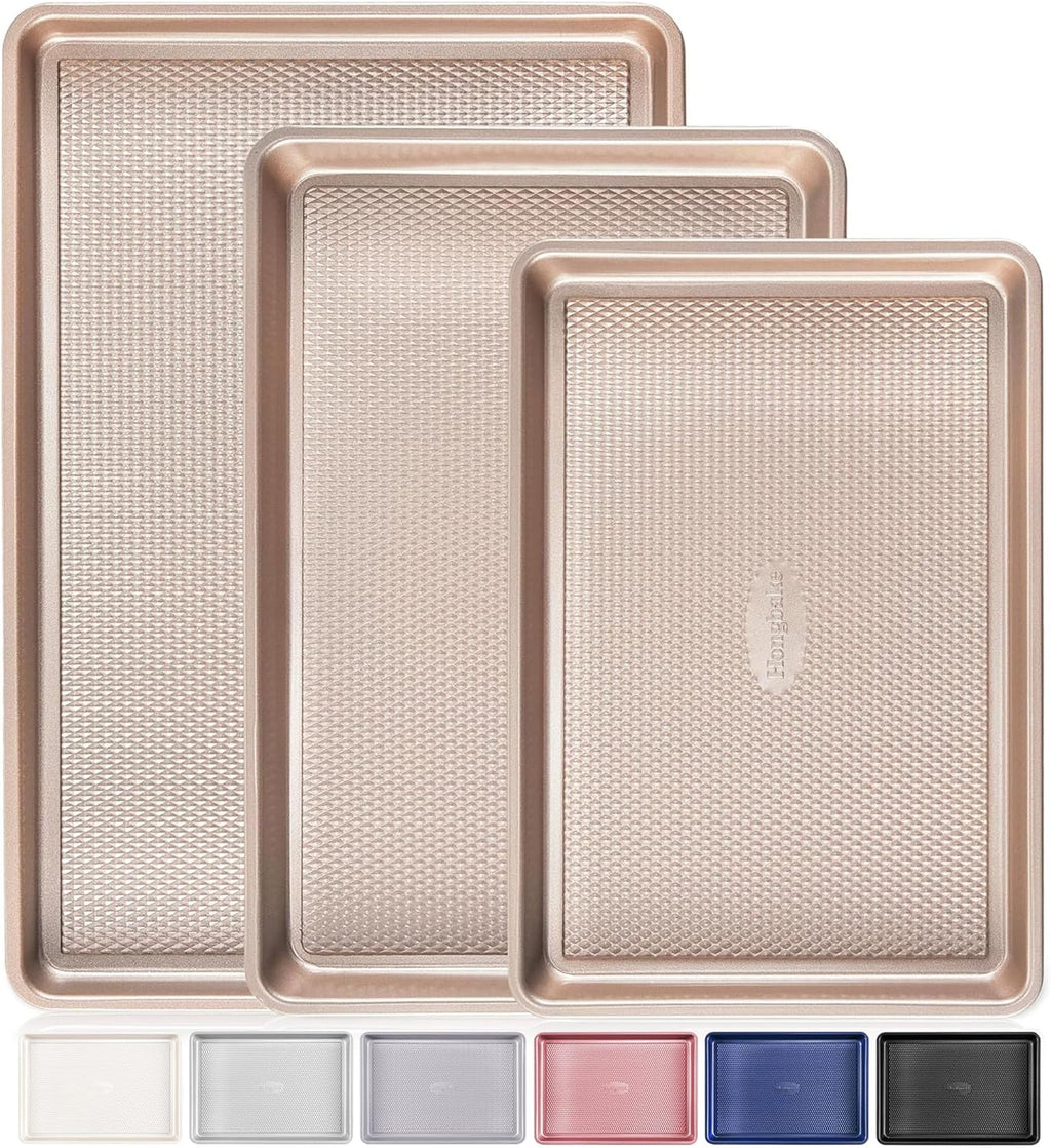 Baking Sheet Pan Set of 3, Cookie Sheets for Oven, Nonstick Half/Quarter/Jelly Roll Pans with Diamond Texture