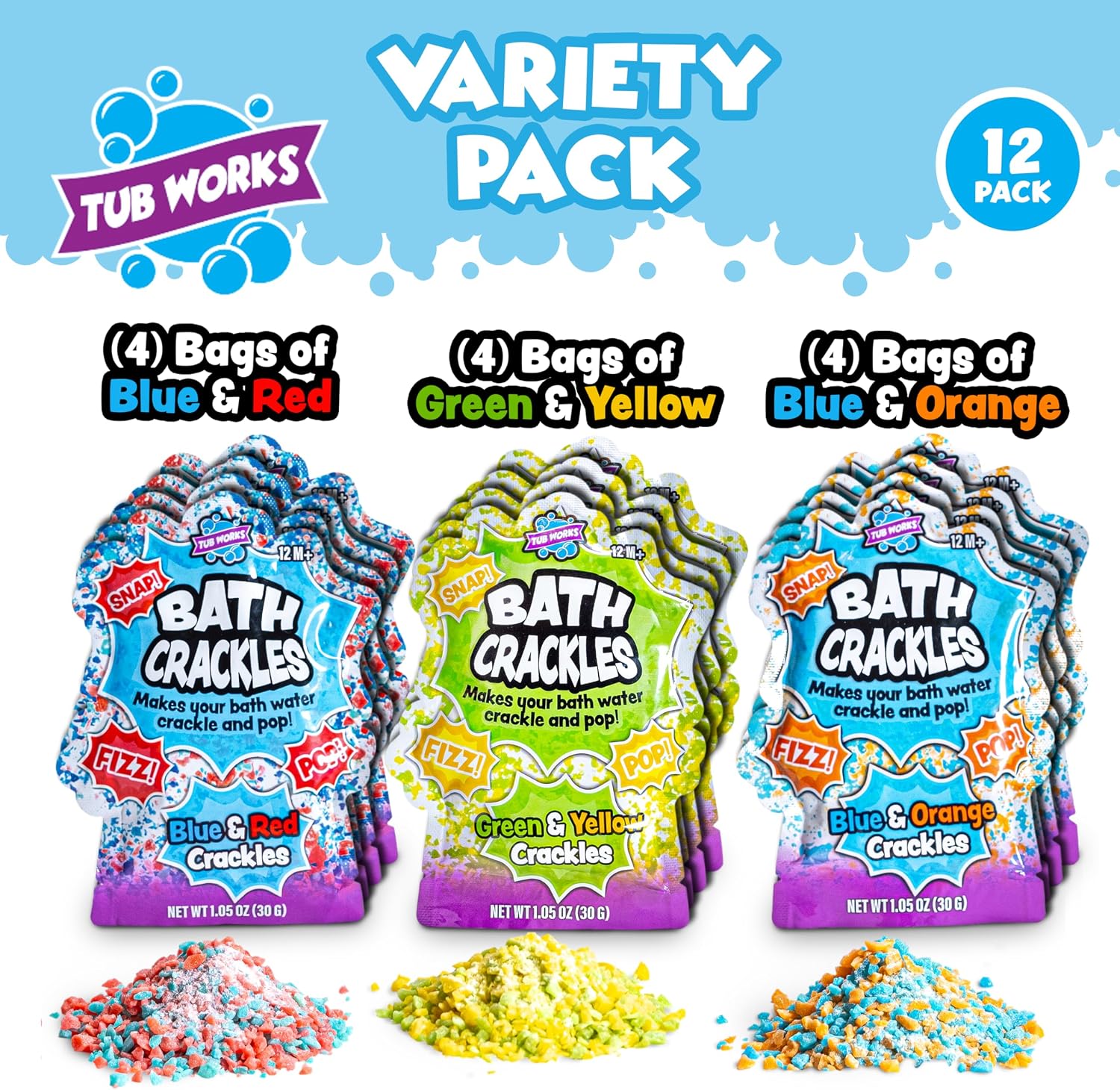 Bath Crackles Bath Toy, Variety 12 Pack | Nontoxic & Fragrance-Free | Makes Bath Water Crackle & Pop for a Unique