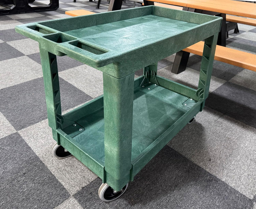 Heavy-Duty Rolling Storage Cart with Open Plastic Shelves and Tall Lip, 500 LB Capacity Utility Cart with Tray Top