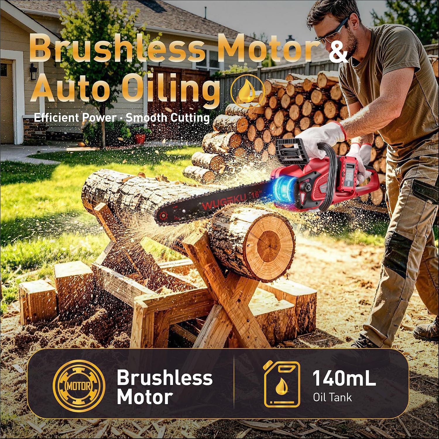 16-Inch 40V Brushless Chainsaw, Fits Makita 18V LXT Batteries | 2×4.0Ah Batteries & Charger, 69 ft/s Cutting, Auto