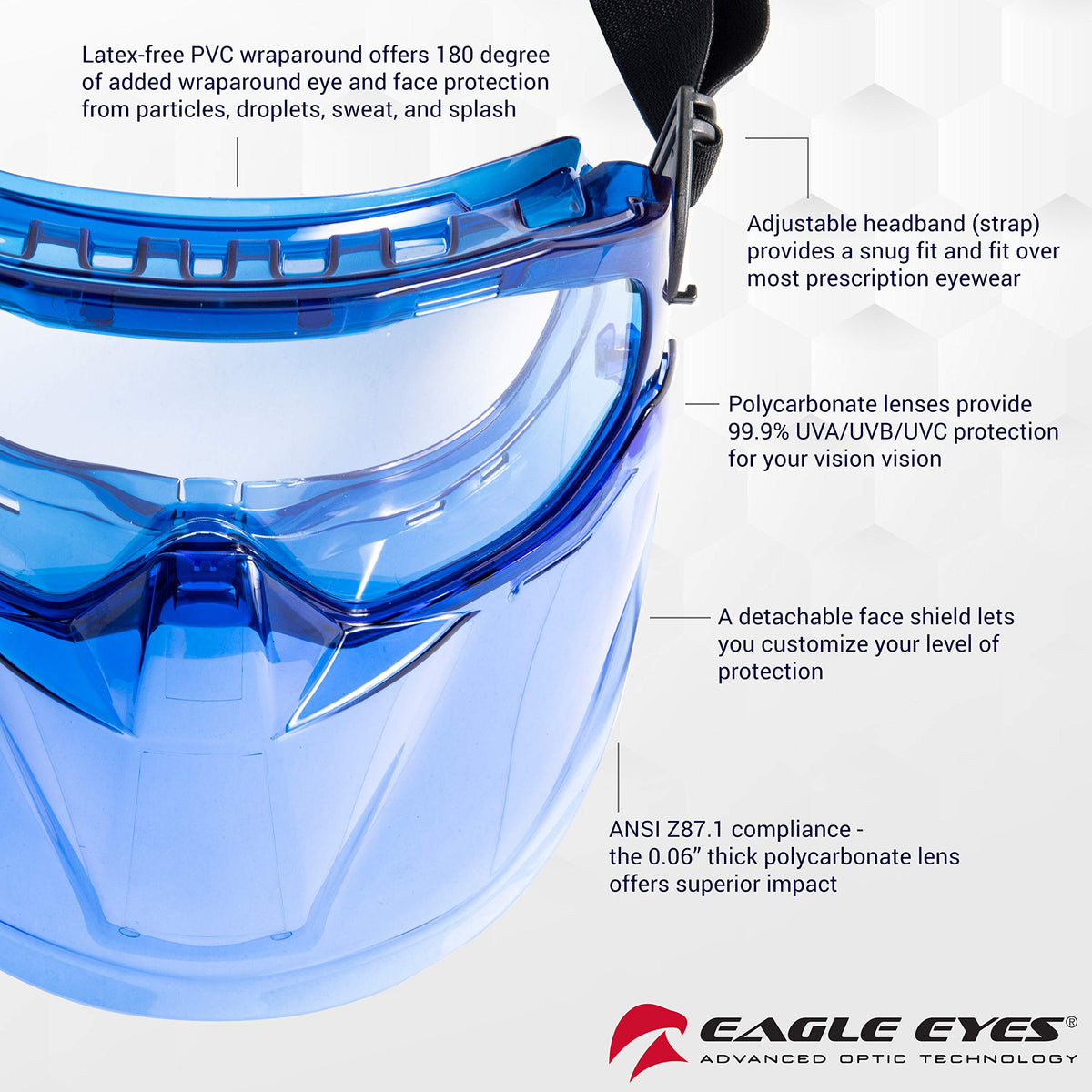 Safety Goggles Flip-Up Face Shield, UV Protection, Blue
