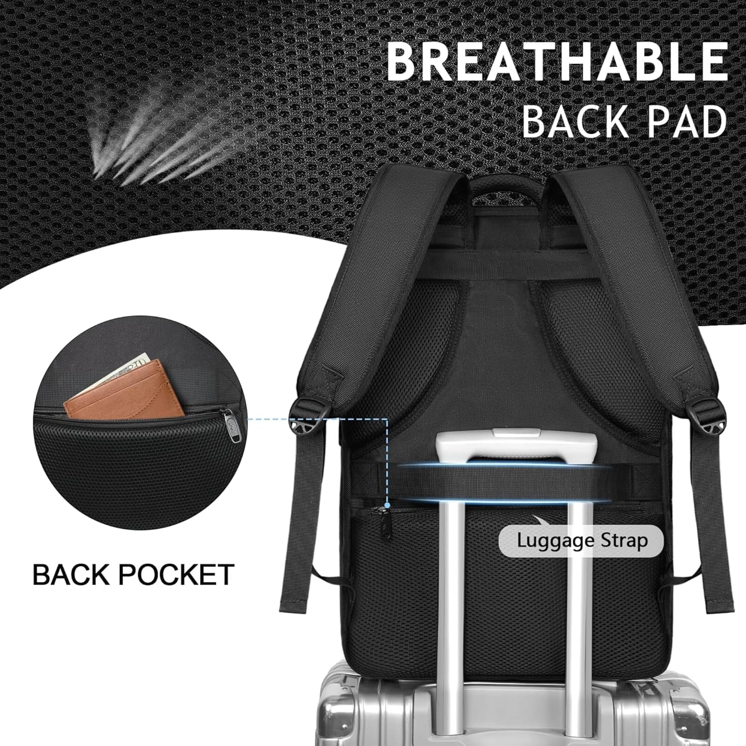 Carry on Backpack, 40L Flight Approved Large Travel Laptop Backpack, 17 Inch Water Resistant Luggage Computer Daypack