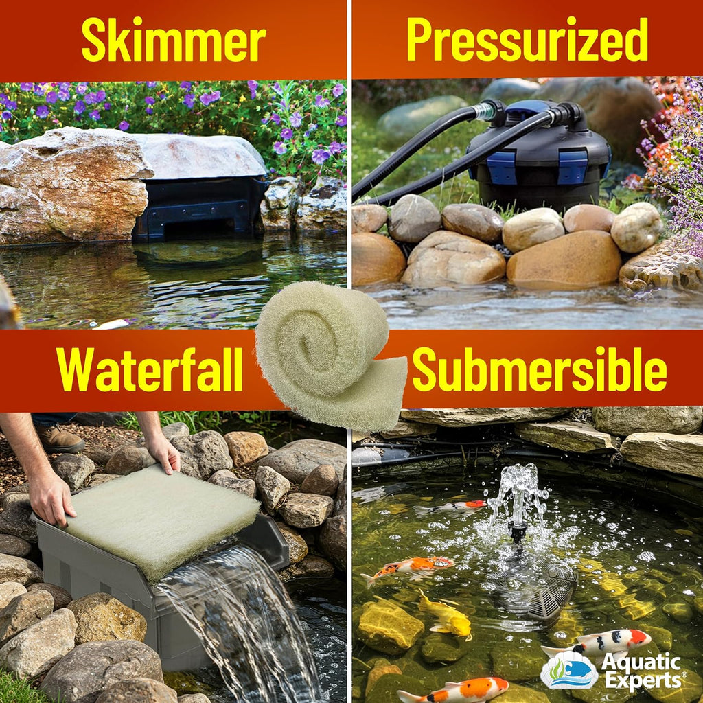 Cream COARSE Pond Filter Pad - 2 inch Thick - Bulk Roll Water Garden Filter Pond Media - Made in USA, (12" x 36")