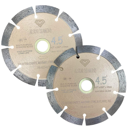(2 Pack) VTXMAX VSS 4-1/2 inch Dry or Wet Cutting General Purpose Power Saw Segmented Diamond Blades for Concrete