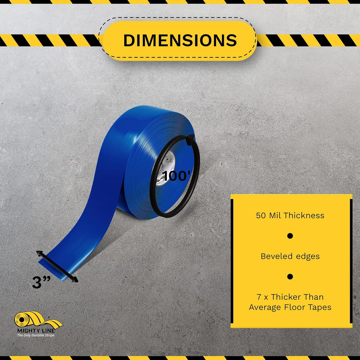 Solid Floor Marking Tape for Safety, Caution, Warning, Heavy-Duty, Peel and Stick Adhesive, Beveled Edge Design