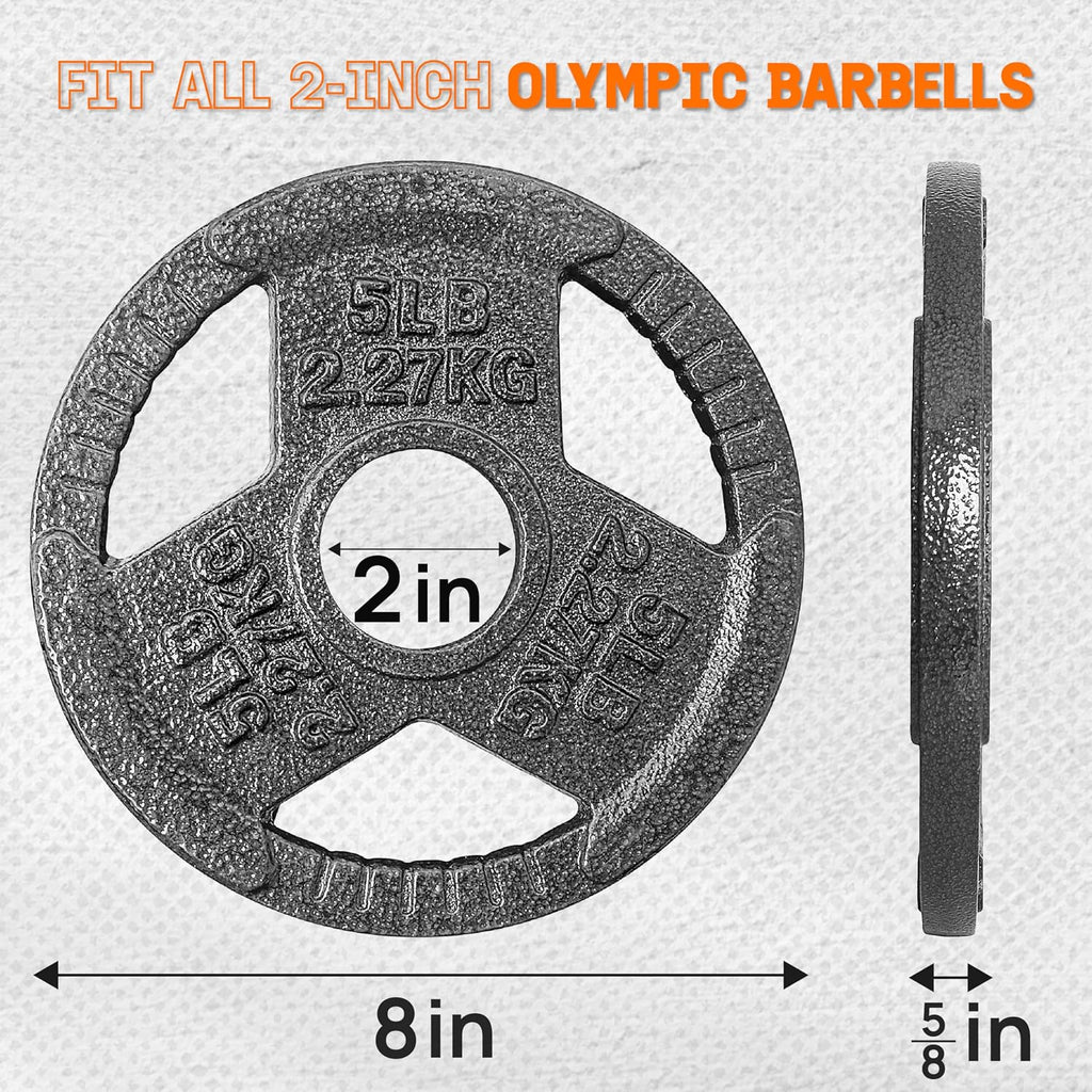 Tri-Grip Handles Cast Iron Olympic Weight Plates, 2-Inch Weight Plates for Weight Lifting with Smooth and Durable