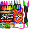 24 Precision Dual-Tip Acrylic Paint Markers – Paint Pens Set with Dot & Fine Tips for Fabric, Rock, Glass, Wood